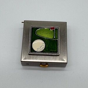 Vintage Gail Ahlers Golf Pill Box Metal Trinket Case Golf Ball Flag